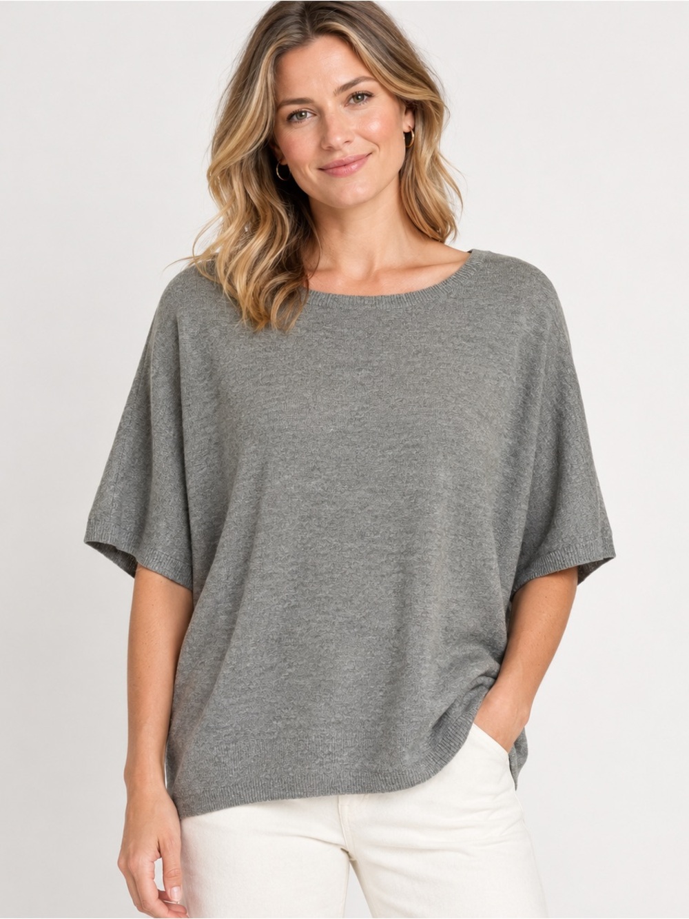 Quince Lightweight Cotton Cashmere Link-Stitch Dolman Sweater